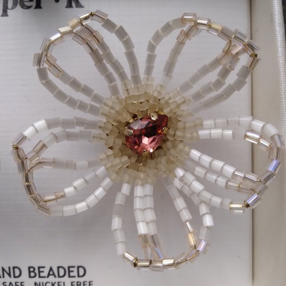 Piper K  Flower Hand Beaded Earrings NIB